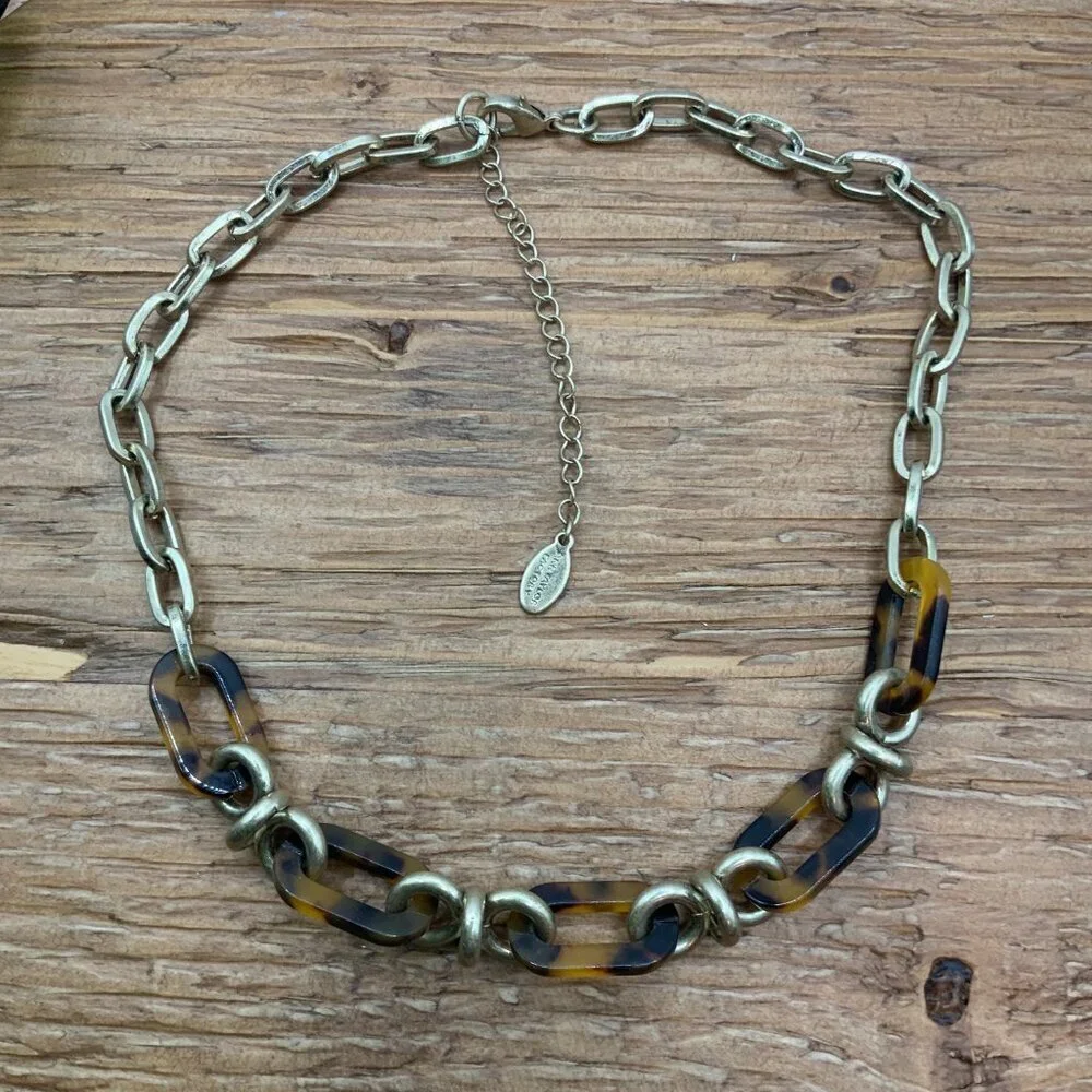 Ann Taylor Factory Open Link Acrylic Tortoise Shell Gold Tone Necklace